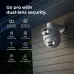 Wall-mounted view of IMILAB EC6 Dual WiFi Camera showing dual lenses and LED lights for outdoor surveillance.