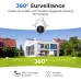 Wide surveillance view of IMILAB EC6 Pro WiFi Camera showing 360° coverage and human tracking over lawn and driveway.