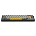 Full, straight-on view of the black AJAZZ AK650 keyboard with grey, white, and yellow keycaps and a compact layout.