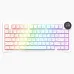 Top view of white AJAZZ AK820 V2 PRO mechanical keyboard showcasing vibrant rainbow backlighting and display.