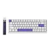 Front angled view of Furycube M68HE Keyboard with 65% layout, purple accents, and branded FURYCUBE keycap puller beside it.