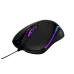 Black wired Gamdias ARES E3 gaming mouse with sculpted sides and vibrant rainbow RGB lighting accenting the scroll wheel and body lines.