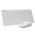 Front angled view of the Meetion MINI 4000 Wireless Keyboard Mouse Combo in white highlighting compact keyboard and mouse set.