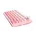 Side-angled view of pink Onikuma MT707 mechanical keyboard highlighting the cat doll control knob.