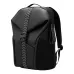 An angled view of the black Lenovo Legion GB700 16-inch gaming backpack with a chevron-patterned strap and a bold, protective design.