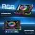 Dual-section view of Fantech NC22 Laptop Cooler showcasing RGB lighting modes and touch button with fan control icons.