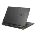 Partially open ASUS ROG Strix G16 G614PH Laptop with embossed ROG logo, patterned lid, and rear cooling vents.
