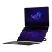 Front angled view of Asus ROG Zephyrus Duo 16 GX651AX Laptop with tilted secondary touchscreen above backlit keyboard.