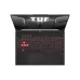Top-down view of the black ASUS TUF Gaming A16 FA607NUG laptop, open with a red-backlit keyboard.