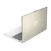 Rear-left angled view of HP 15-fc0619AU Laptop showing silver lid with metallic HP logo and partial keyboard.