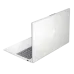 Rear-left angled view of HP 15-fc0626AU Laptop showing silver lid with metallic HP logo and partial keyboard.