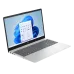 A light silver HP 15-fd0275TU laptop shown open at an angle, displaying the Windows 11 desktop on a bright screen.