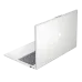A light silver HP 15-fd0275TU laptop shown partially open from the rear, revealing the silver top cover and keyboard deck.