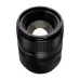 Angled top-down view of the black Top angled view of the black 7Artisans 85mm F1.8 AF lens with a bright highlight on the glass.