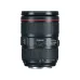 Side view of Canon EF 24-105mm f/4L IS USM zoom lens displaying distance scale window and focal length markings