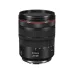 Side view of Canon RF 24-105mm f/4 L IS USM lens standing vertically showing signature red L-series ring and zoom scale