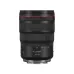 Side view of Canon RF 24-70mm f/2.8 L IS USM lens standing vertically displaying red ring and Canon logo