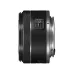 Side profile of compact Canon RF 50mm f/1.8 STM prime lens standing horizontally displaying Focus/Control switch