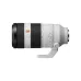 Side profile of Sony FE 100-400mm f/4.5-5.6 GM OSS telephoto zoom lens with tripod collar foot lying horizontally