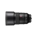 Side view of Sony FE 135mm f/1.8 GM telephoto prime lens standing horizontally with attached round lens hood