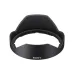 Perspective view of black Sony petal-style lens hood showing mounting bayonet and Sony logo