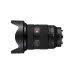 Side view of Sony FE 24-70mm f/2.8 GM II lens standing horizontally with attached petal-style lens hood