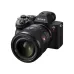 Angled view of Sony FE 50mm f/1.2 GM prime lens mounted on a black Sony Alpha 7R mirrorless camera body