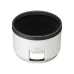 Front perspective view of white Sony ALC-SH167 lens hood showing filter access window and black interior lining