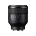 Side profile of Sony FE 85mm f/1.4 GM lens displaying aperture click ON/OFF switch and Sony logo