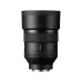 Side view of Sony FE 85mm f/1.4 GM lens standing vertically with attached round lens hood