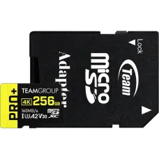 TEAM A2 PRO+ 256GB MicroSDXC UHS-I U3 V30 Memory Card with Adapter