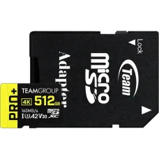 TEAM A2 PRO+ 512GB MicroSDXC UHS-I U3 V30 Memory Card with Adapter