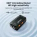 Close-up view of BWOO BO-MF03 wireless microphone highlighting 360-degree omnidirectional audio pickup.