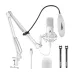 Maono AU A04 Gen2 white condenser microphone kit with pop filter, boom arm, shock mount, and USB cable