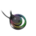 Close‑up top view of the Meetion MT‑MC13 RGB Wired Gaming Microphone base highlighting multicolor LED ring and control button.
