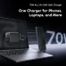 Front promotional view of the Oraimo HyperGaN 701 70W GaN Charger Adapter With Type-C Cable next to a laptop and phone.
