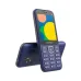 Blue Symphony T91 phone with numeric keypad, flashlight button, and rear camera with speaker grille.