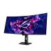 Front view of ASUS ROG Strix OLED XG34WCDMS Monitor with curved display showing vivid cosmic ROG logo graphic.