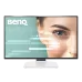 BenQ widescreen monitor showing eye detail with interface graphics, ultra-thin bezels and clean white stand design