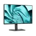 Front view of Dell P2426H Monitor with thin bezels on stand displaying abstract teal and silver swirl pattern.