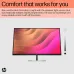 Product view of HP E32k G5 Monitor with adaptive brightness scale and Eye Ease comfort feature branding.