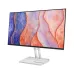 Front angled view of Lenovo L27-4C Monitor displaying abstract colorful artwork on slim bezel screen.