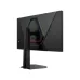 Back angled view of a gaming monitor with RGB light accents, showing its sleek design and sturdy stand support