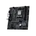 Angled view of the black MSI PRO B840M-B micro-ATX motherboard, highlighting the CPU socket, heatsinks, and I/O panel.