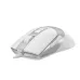 An angled side view of the white and silver A4Tech Fstyler FM50 Plus wired mouse with customizable buttons and white cable.