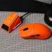 Angled view of orange AJAZZ AJ159 APEX Mouse on matching bungee with RGB glow and display, ideal for gaming setups.