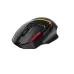 Left angled front viewpoint of the black Xtrike Me GW-325 Mouse highlighting its red accent accentuation.