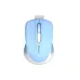 Top view of blue Meetion MiniGo BT Dual Mode Silent Wireless Mouse with compact body, centered scroll wheel, and smooth finish.
