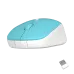 Angled top view of cyan Meetion MT-R570 2.4G Wireless Silent Mouse featuring curved ergonomic body and side profile detailing.