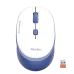 Top view of blue Meetion MT-R571 2.4G Wireless Silent Mouse with slim shape, centered scroll wheel, and nano receiver beside it.